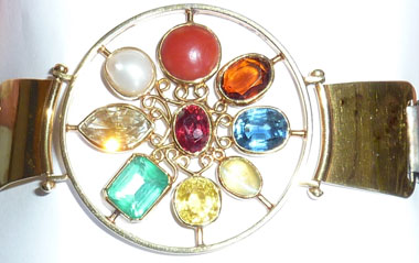 closeup of crystal healing chakra design bangle