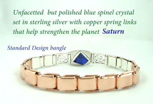 gemstone talisman with blue spinel crystal set in sterling silver with copper spring links