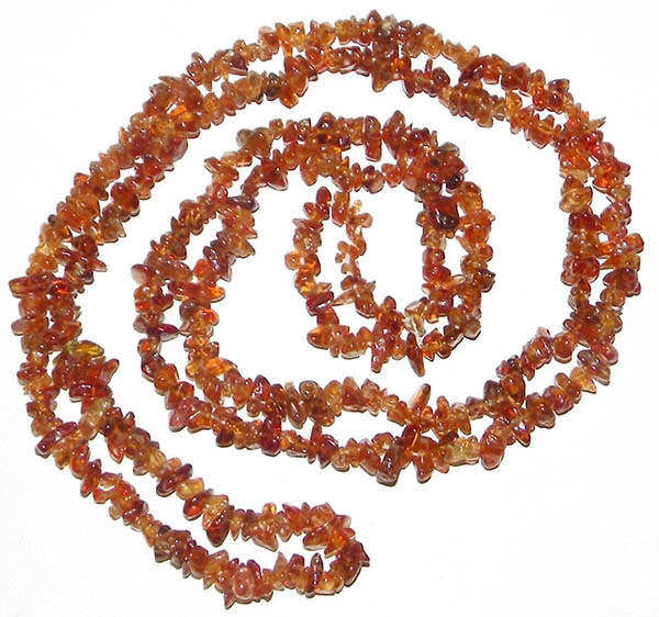 astrological ayurvedic hessonite garnet chip necklace, 35 inches with 4 - 5mm gems.