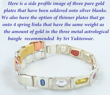 Navaratna with gold plates in the same weight as in the astrological three metal bangle recommended by Swami Sri Yukteswar