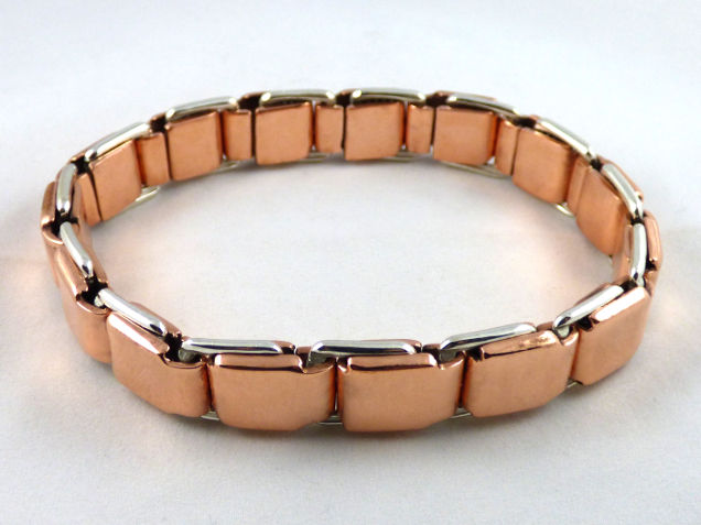 pure copper with a hint of silver, two tone spring link bracelet